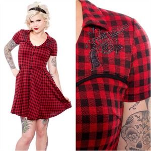 Sourpuss Red Plaid Gunslinger Dress - XL