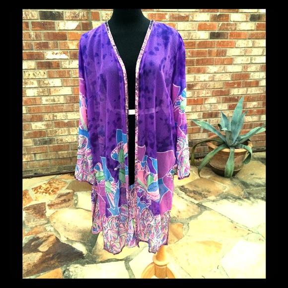 VTG! Purple Boho Chic Long Sheer Duster
