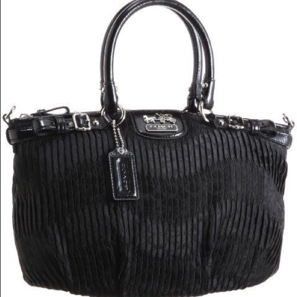 BLACK MADISON GATHERED SATEEN SOPHIA SATCHEL