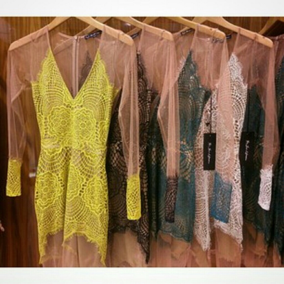 "Antigua" Mini yellow lace & mesh celebrity dress