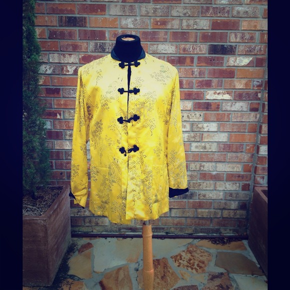VTG Golden Silk Asian Jacket w/Mandarin Collar - Picture 1 of 4