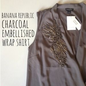 NWT BananaRepublic Charcoal Embellished Wrap Shirt
