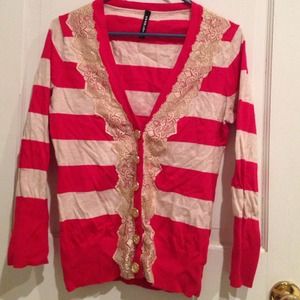 Anthro cardigan with lace trim