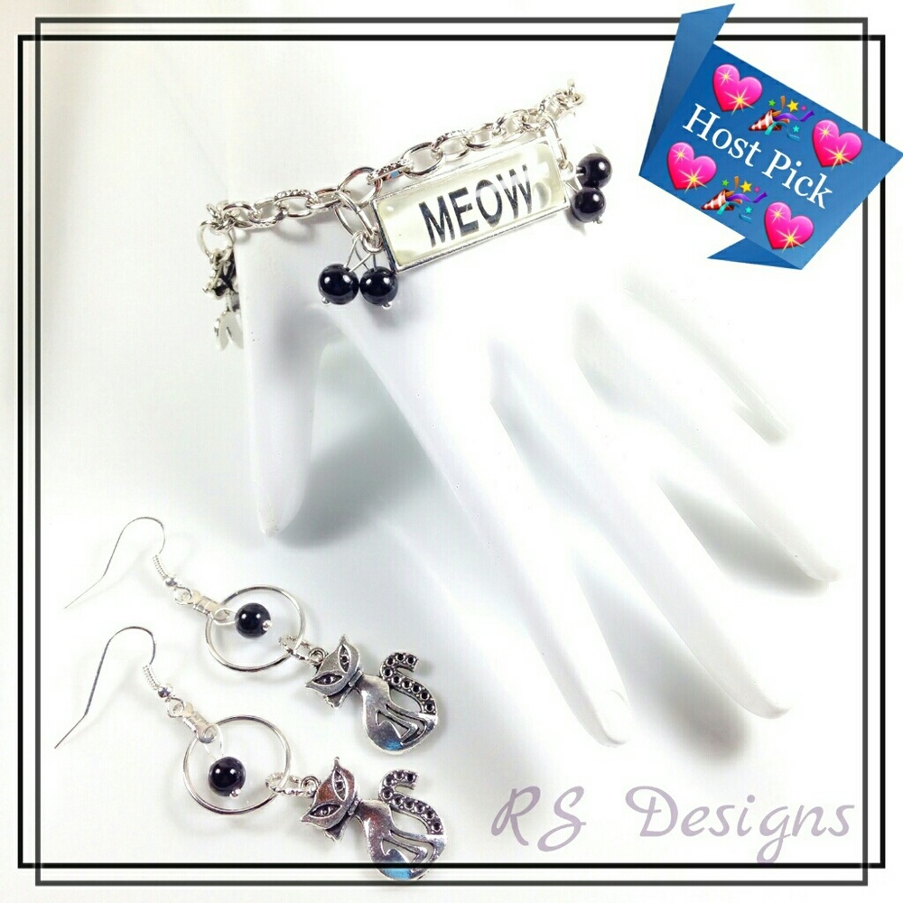 Meow Kitty Bracelet & Earrings Set