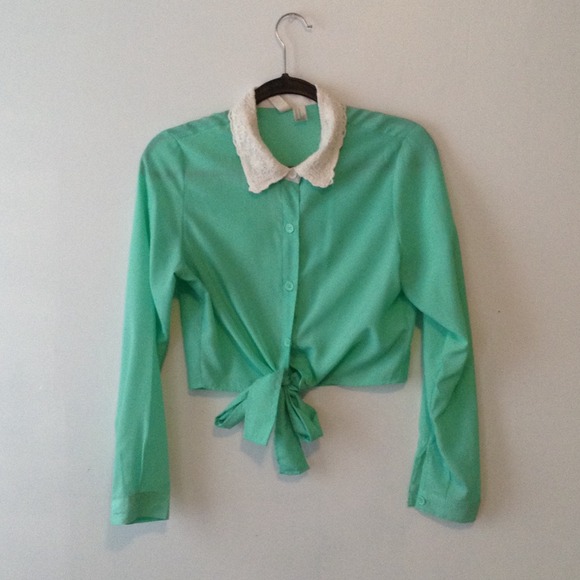 Peter Pan Collar, Mint Green Long Sleeve Shirt
