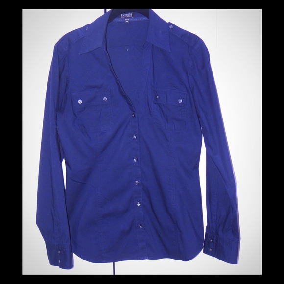 Express Navy Button Down with Convertible Sleeve