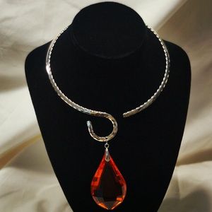Silver necklace with auburn jewel pendant