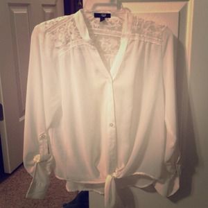 Cream Sheer Top with Lace Shoulders