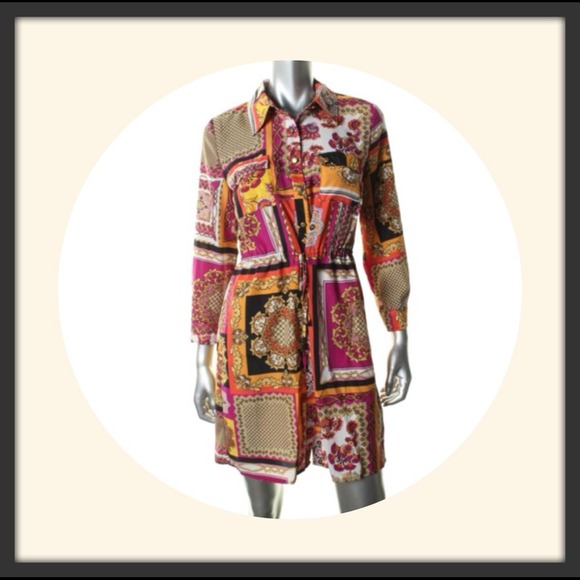 SPENSE Multi-Print Shirtdress in Warm Colors