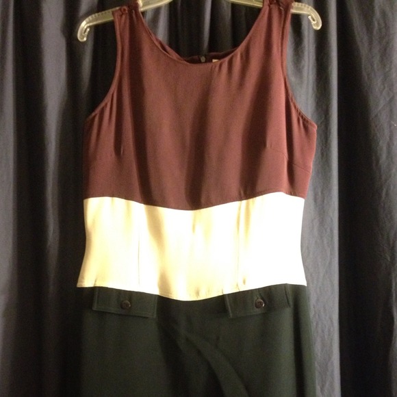 Black, cream and brown dress