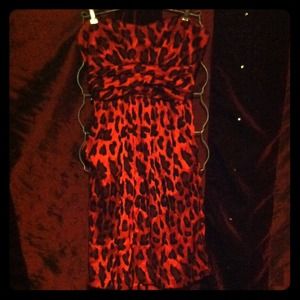 Red Leopard Print Strapless Party Dress