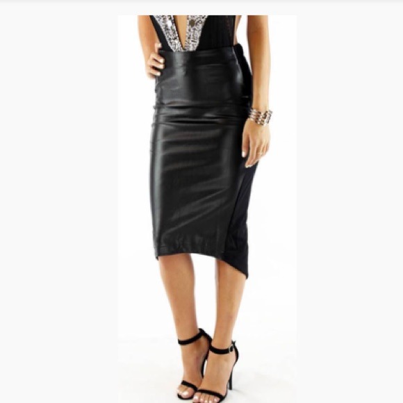 Leather midi skirt