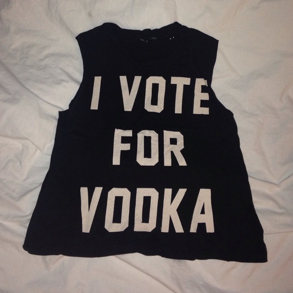 sleeveless "I vote for vodka" top