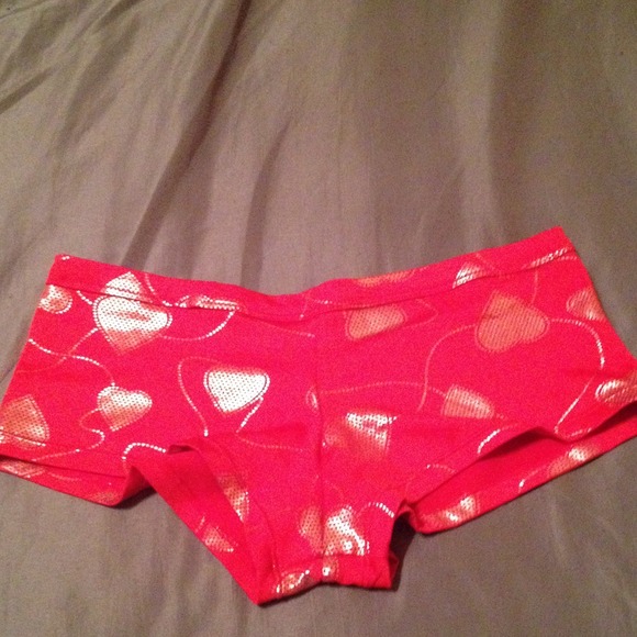 Red and silver heart booty shorts