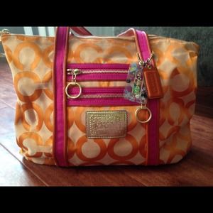 Authentic Coach Poppy Orange &Hot Pink Large Purse