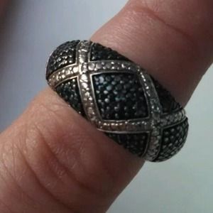 Blue and white diamond pave dome band ring 925