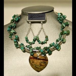 Wirewrapped Turquoise Collar & GlowingJasper Heart