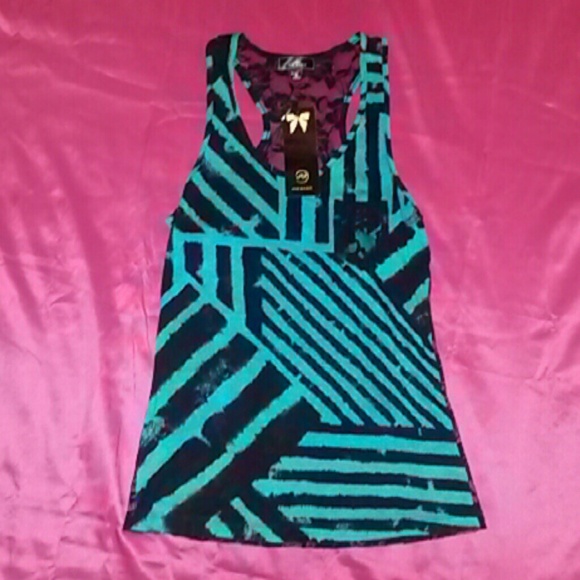Turquoise and black lace backed tank