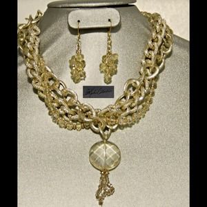 Runway Style Gold Multi-Strand Crystal NecklaceSet