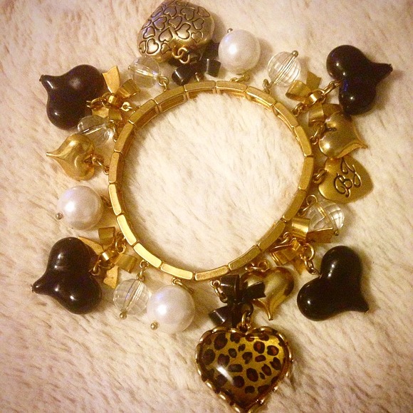 Betsey Johnson Cheetah Heart Charm Bracelet