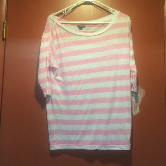 Oversized pink and white stripe half sleeve shirt