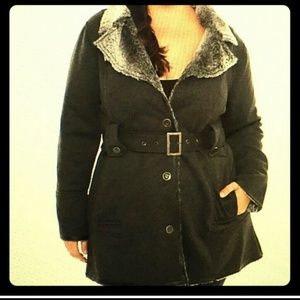 $$ SOLD$$!!!! Charcoal Fur Lined Trench Coat