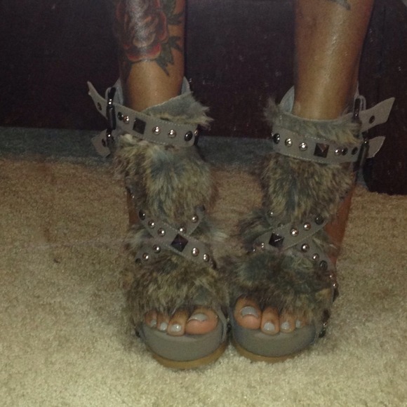 River Island Stud and Fur Heel