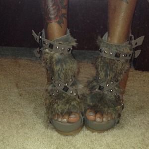 River Island Stud and Fur Heel