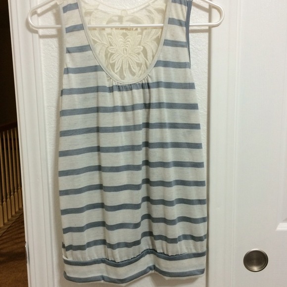 Cream and Blue-ish Gray Striped Top
