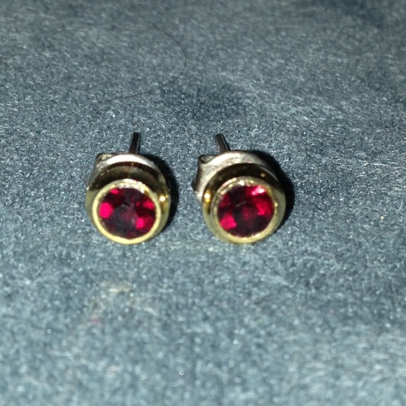 Gold-tone and Garnet Rhinestone Earrings - Picture 1 of 3