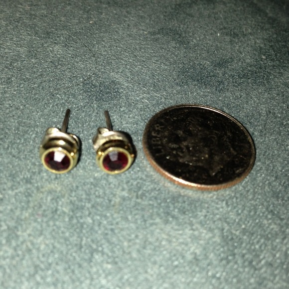 Gold-tone and Garnet Rhinestone Earrings - Picture 2 of 3