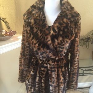 Calvin Klein Silky Faux Fur animal print coat sz L