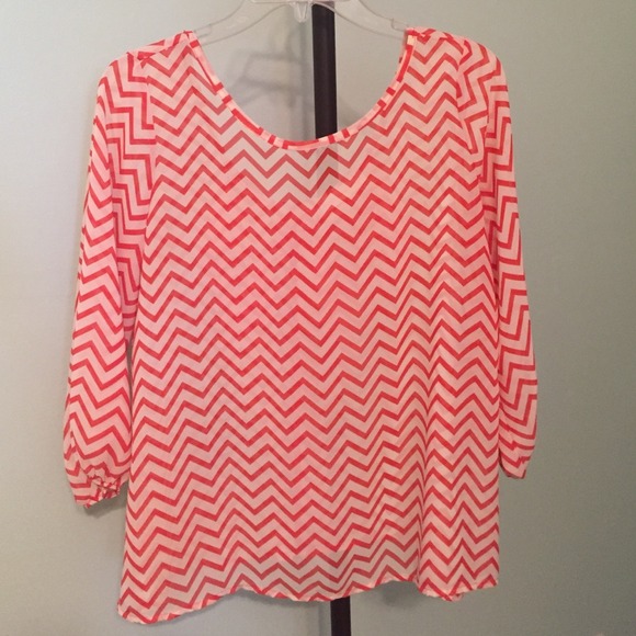 Coral and cream chevron bow back sheer top