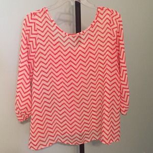 Coral and cream chevron bow back sheer top