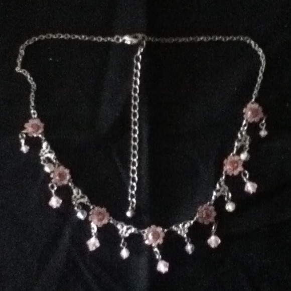 Silver and Pink Flower Necklace