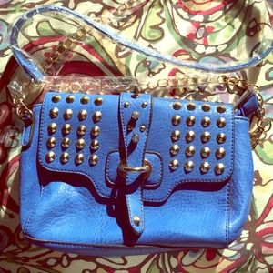 Faux Leather Studded Blue Crossbody Bag