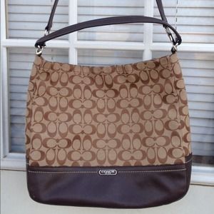 Coach Park Signature Hobo Purse (Khaki,Mahogany)