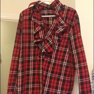 Ralph Lauren plaid ruffle neck shirt