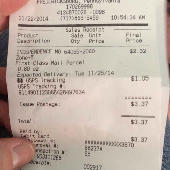 Proof of shipping for Alex porter