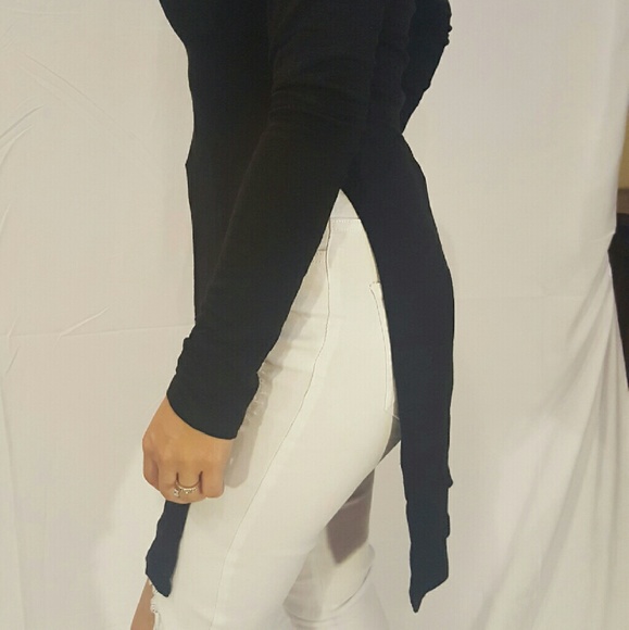 Black long sleeve double slit top S NEW - Picture 3 of 4