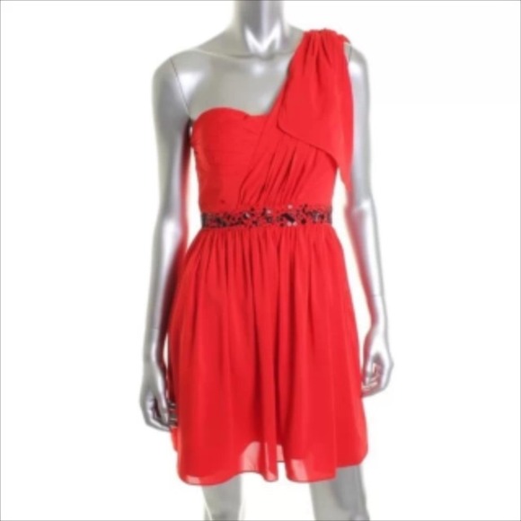 NWT JESSICA SIMPSON Red Beaded One Shoulder S8