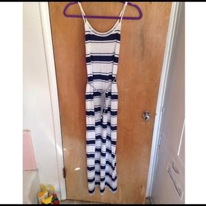 Navy & White striped maxi dress