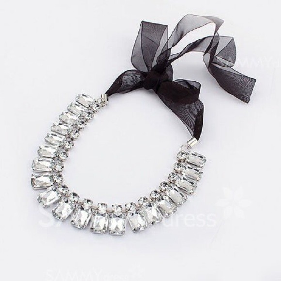 Square Faux Crystals with ribbon necklace!