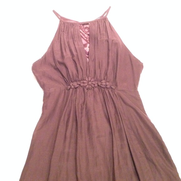 Anthropologie crepe brown dress with flowing skirt