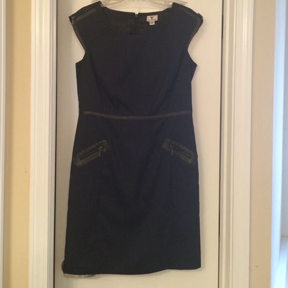 New size 12 dark navy dress w leather trim.