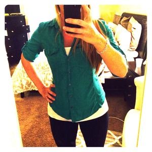 James Perse button down shirt size large turquoise