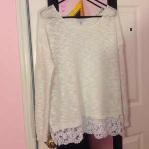 Sheer knit, long sweater, with crotchet bottom