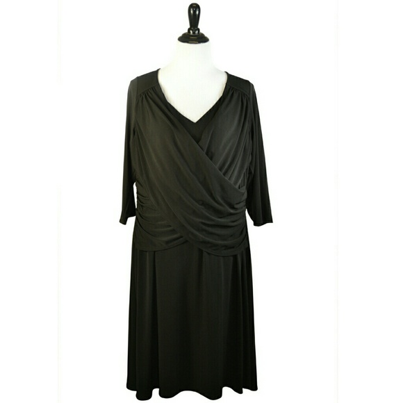 Plus size Bslim 3/4 sleeve Tummy tuck Black Dress