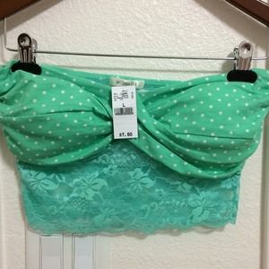 NWT Polka Dotted Bandeau With Lace
