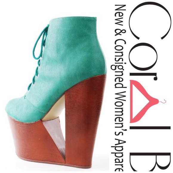 Green Wooden Wedge Platforms - Picture 2 of 2